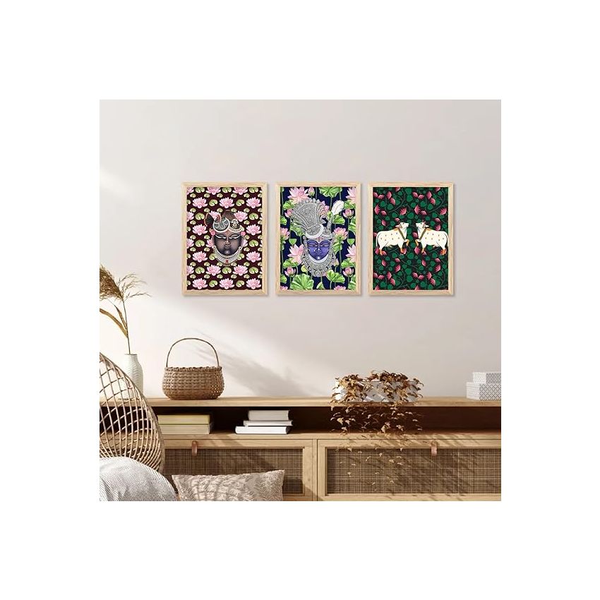 kotart Traditional Indian Art Digital Painting for Wall Decoration - Pichwai Wall Art Prints for Living Room Bedroom Office Room Decor (10x13 inch, Terracotta) (wall painting, 01)