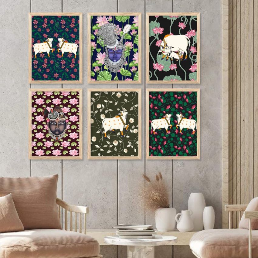 kotart Traditional Indian Art Digital Painting for Wall Decoration - Pichwai Wall Art Prints for Living Room Bedroom Office Room Decor (10x13 inch, Terracotta) (wall painting, 01)