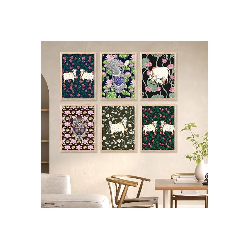 kotart Traditional Indian Art Digital Painting for Wall Decoration - Pichwai Wall Art Prints for Living Room Bedroom Office Room Decor (10x13 inch, Terracotta) (wall painting, 01)