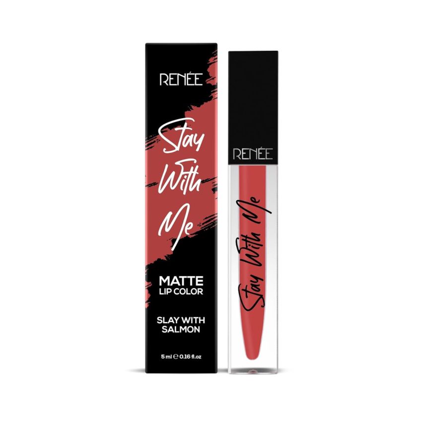 RENEE Stay With Me Matte Lip Color - Slay With Salmon 5ml| Long lasting, Light Weight & Non Transfer Formula| Water & Smudge Proof