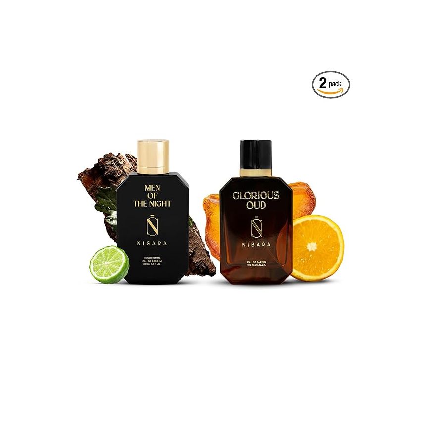 Nisara Men Of The Night & Glorious Oud Eau De Parfum 100ml X 2 | Perfume Combo For Men & Women | Musky-Woody-Amber Fragrance