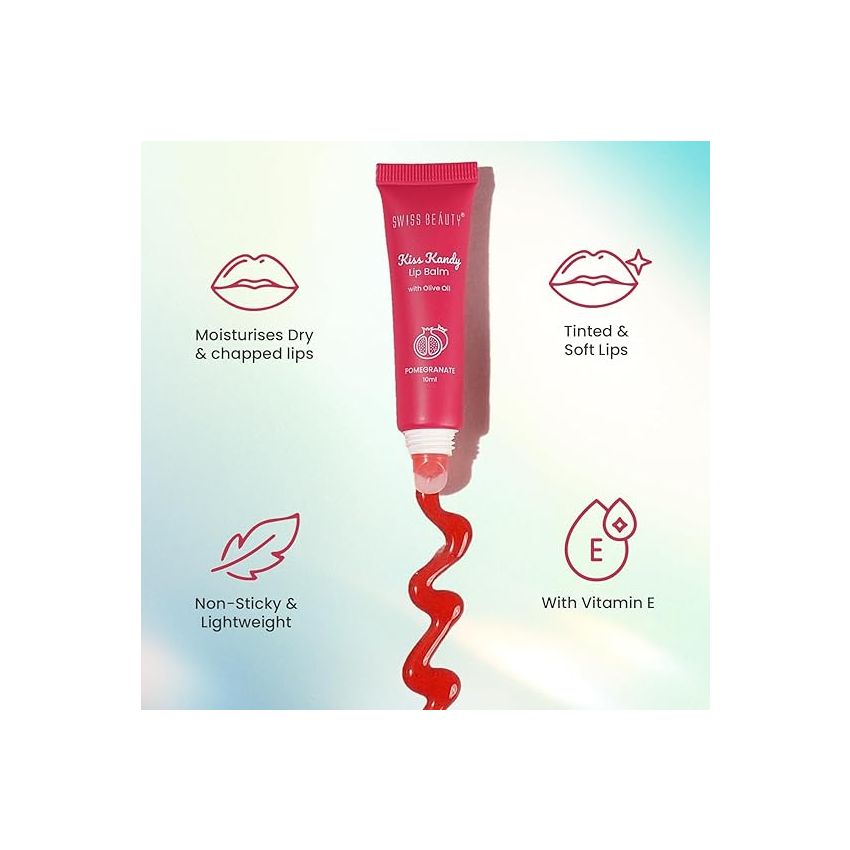 Swiss Beauty Kiss Kandy Lip Balm with Olive Oil | Moisturising | Non-Sticky | Soft & Smooth Lips | Shade - Peach, 10ml