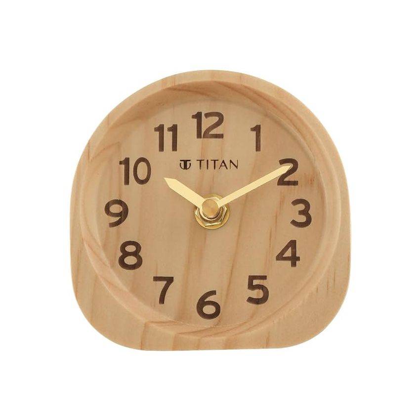Titan Classic Light Brown Wooden Table Clock - T0003Wa01 - Analog, 11 Cm