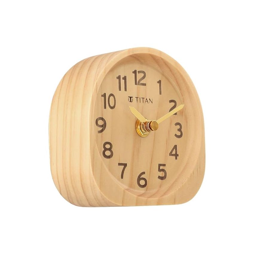 Titan Classic Light Brown Wooden Table Clock - T0003Wa01 - Analog, 11 Cm