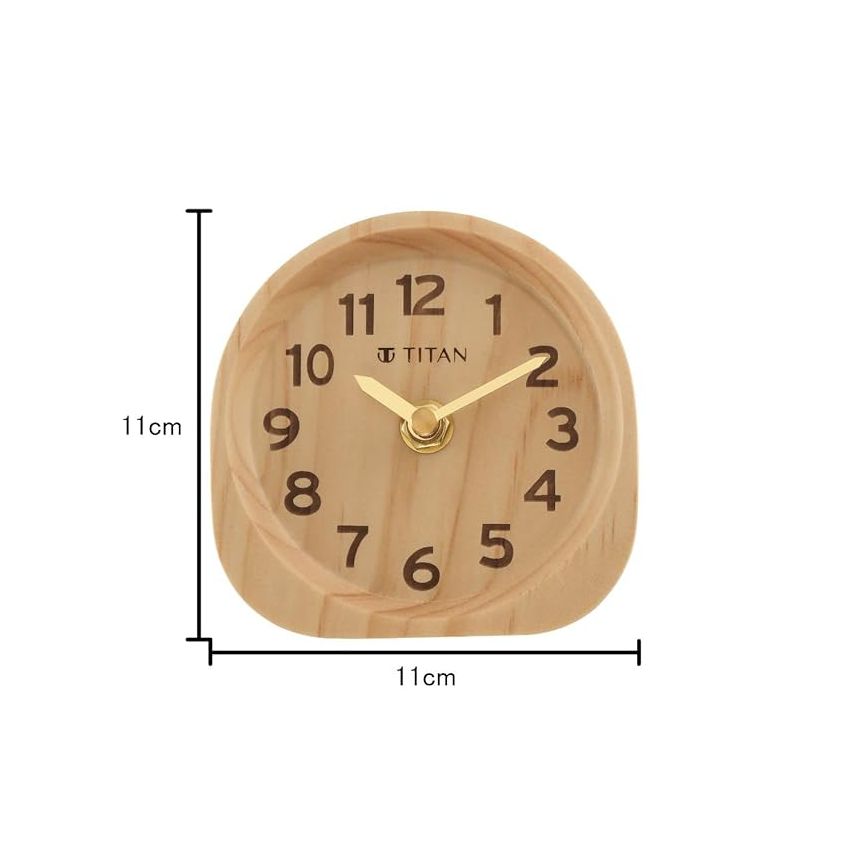 Titan Classic Light Brown Wooden Table Clock - T0003Wa01 - Analog, 11 Cm