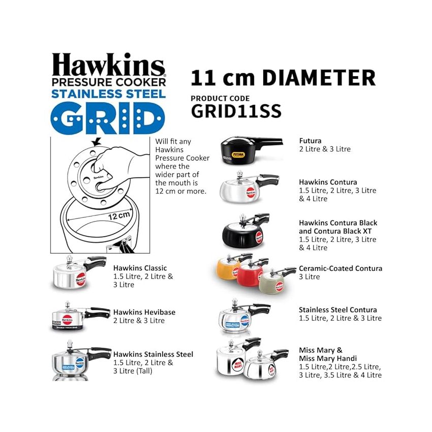 Hawkins 11 cm Pressure Cooker Stainless Steel Grid for Steaming Food and Container Cooking, Silver (GRID11SS)