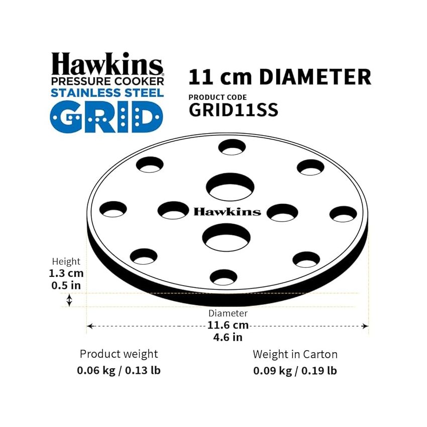 Hawkins 11 cm Pressure Cooker Stainless Steel Grid for Steaming Food and Container Cooking, Silver (GRID11SS)