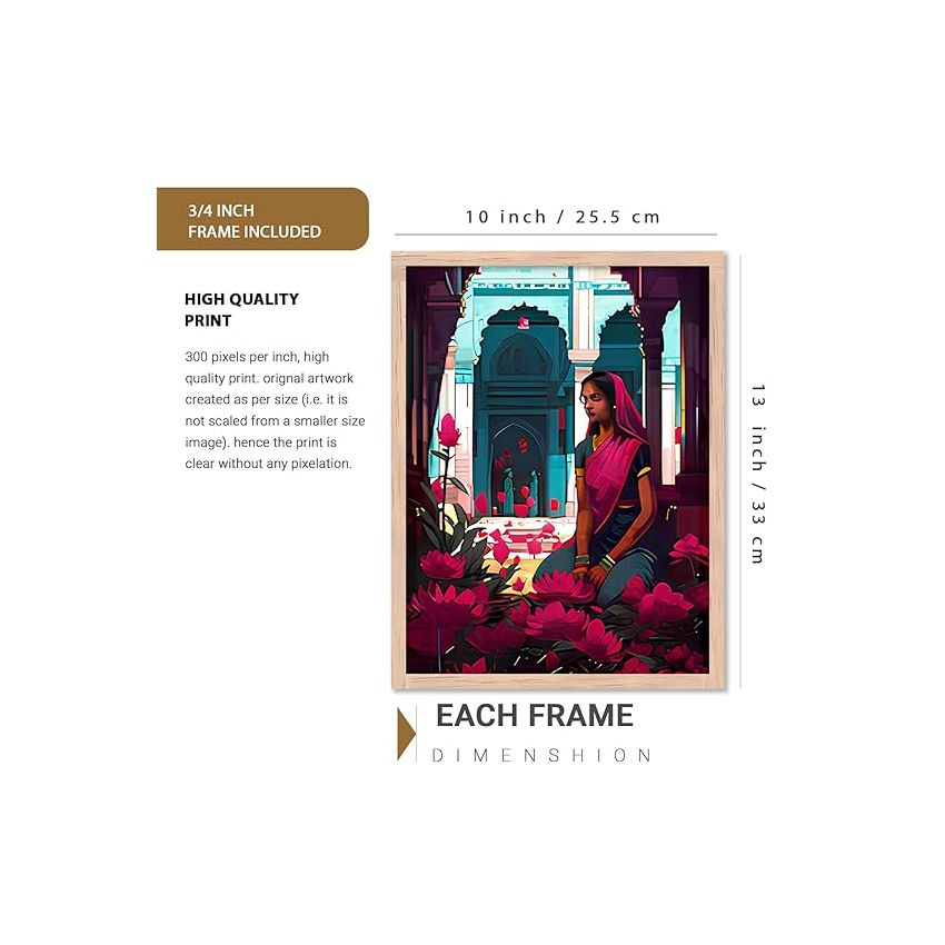 kotart Premium Digital Traditional Art Paintings with Frame for Home Decoration - Painting for Living Room Bedroom Office Room Decor - Painting for Wall Decoration - Pack of 6 (Combo12)