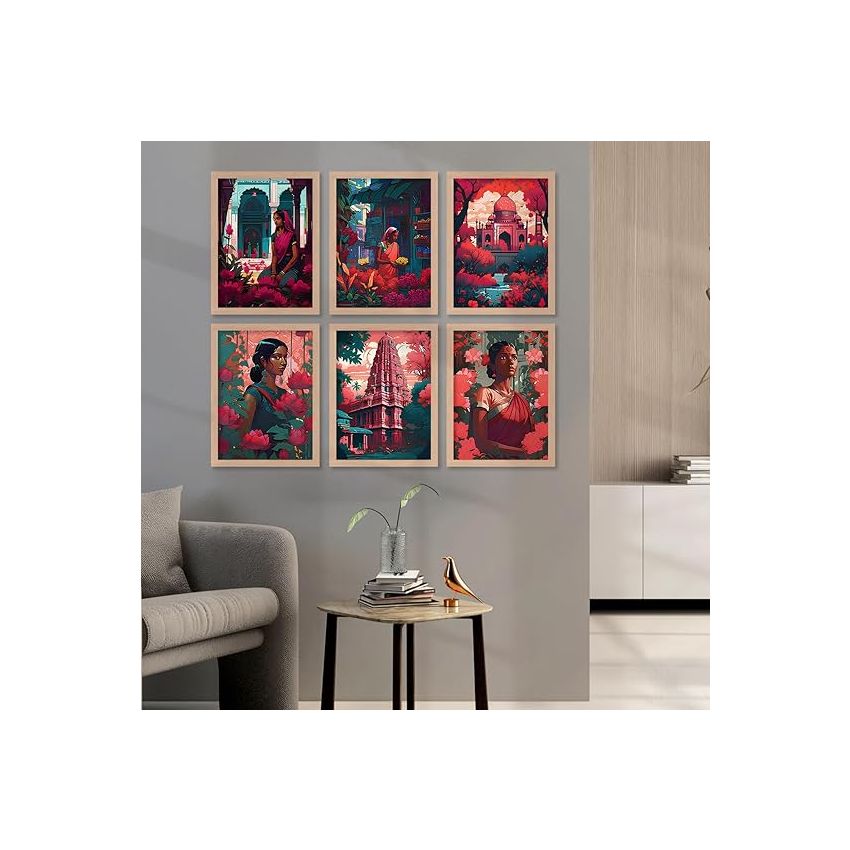 kotart Premium Digital Traditional Art Paintings with Frame for Home Decoration - Painting for Living Room Bedroom Office Room Decor - Painting for Wall Decoration - Pack of 6 (Combo12)