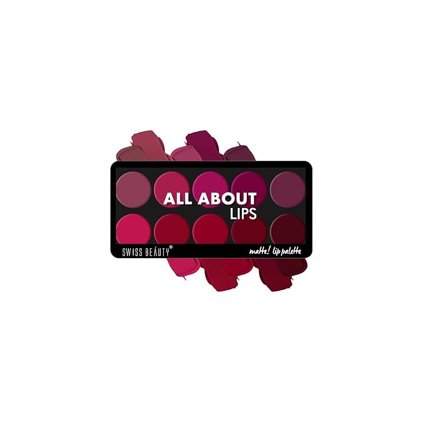 Swiss Beauty All About Lip Palette With 10 Pigmented Colors |Creamy Matte Finish Lip Colors Lipstick |Travel Friendly Lip Palette | Multicolor-02, 12gm