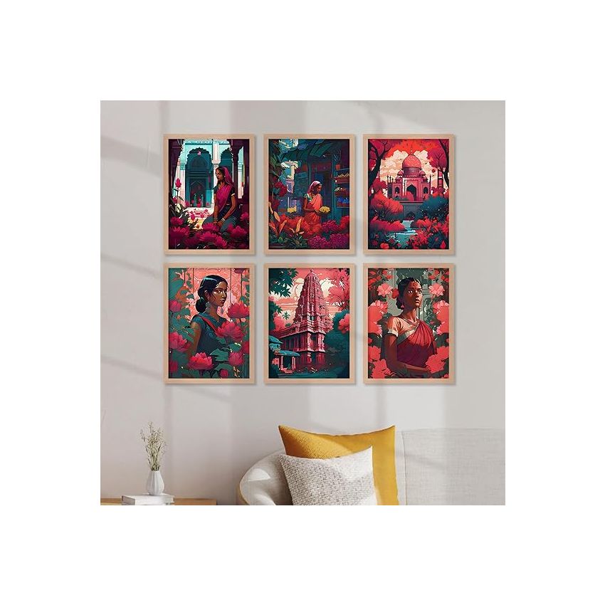 kotart Premium Digital Traditional Art Paintings with Frame for Home Decoration - Painting for Living Room Bedroom Office Room Decor - Painting for Wall Decoration - Pack of 6 (Combo12)