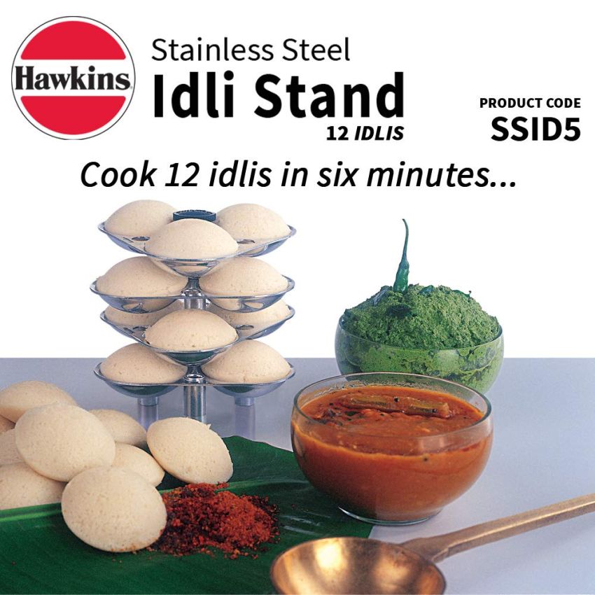 Hawkins Stainless Steel 5Ltr Pressure Cooker, Cooker, Induction Cooker (Hss50) - Inner Lid Idli Stand - 12 Mini Idlis, (For 3Ltr), Idli Stand - 12 Idlis, (For 5Ltr), 5 Liter