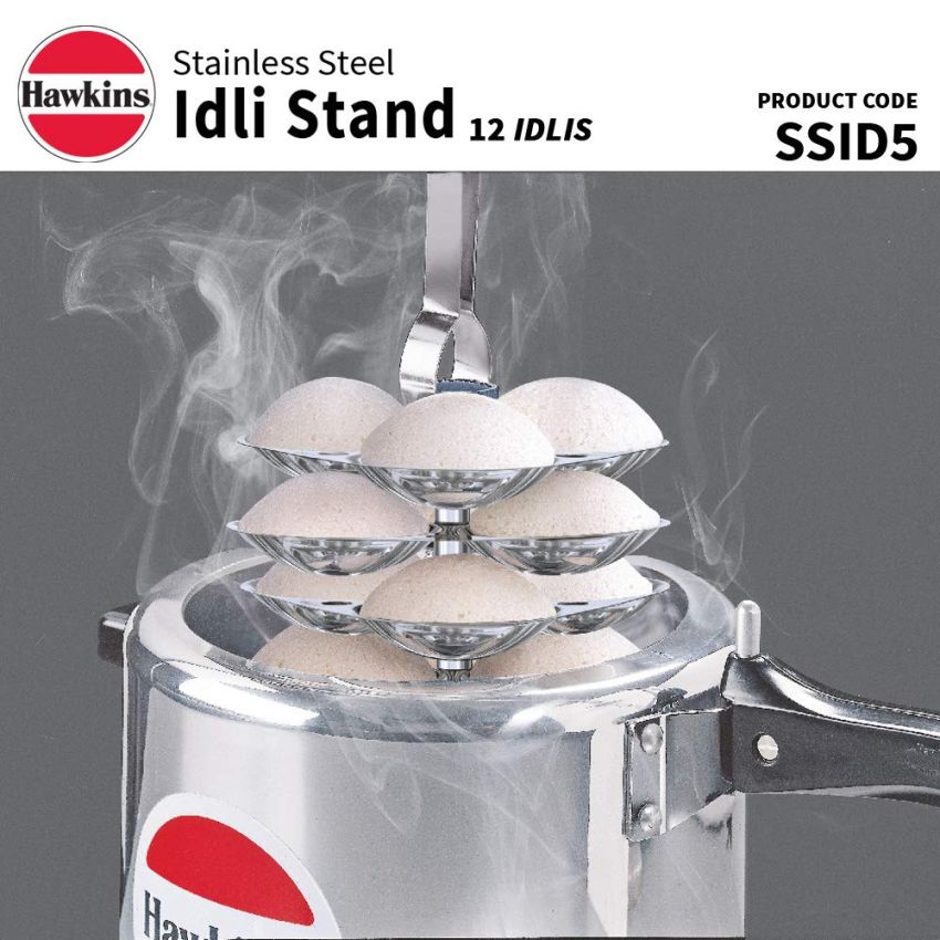Hawkins Stainless Steel 5Ltr Pressure Cooker, Cooker, Induction Cooker (Hss50) - Inner Lid Idli Stand - 12 Mini Idlis, (For 3Ltr), Idli Stand - 12 Idlis, (For 5Ltr), 5 Liter