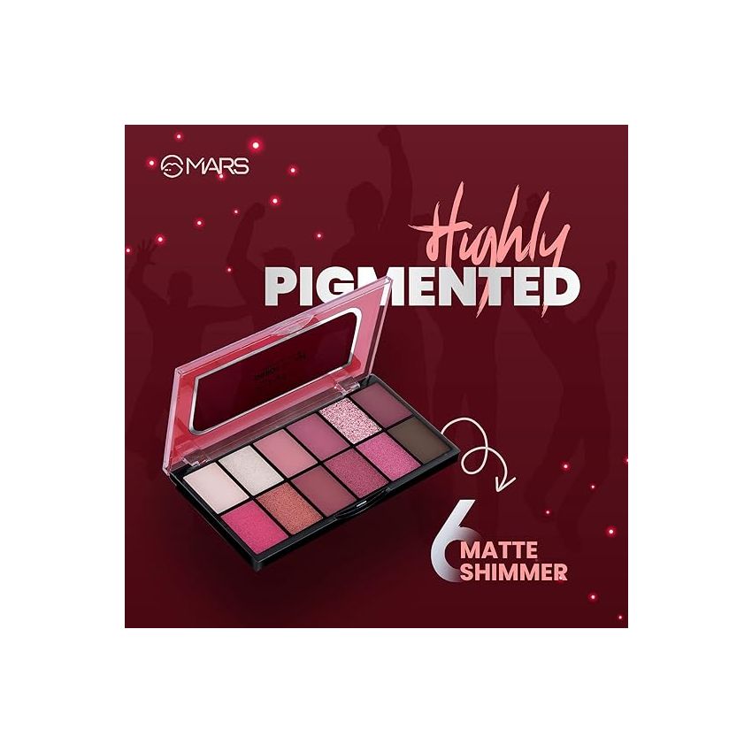 MARS 12 Shades Dance of Joy Eyeshadow Palette | Highly Pigmented and Blendable | Multicolor | Matte and Shimmer Finish (13.2g) (Shade-02)