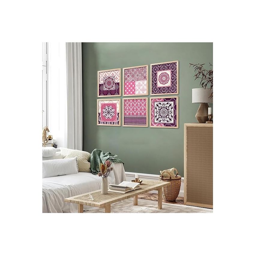 kotart Premium Digital Madhubani Art Paintings with Frame for Home Decor - Traditional Indian Painting for Wall Decoration Set of 6 (13x13 inch, Painting 8)