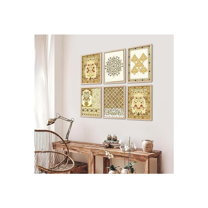 kotart Traditional Pattern Art Madhubani Painting Living Room Bedroom Hotel Office Room Decor (10x13 inch) Pack of 6