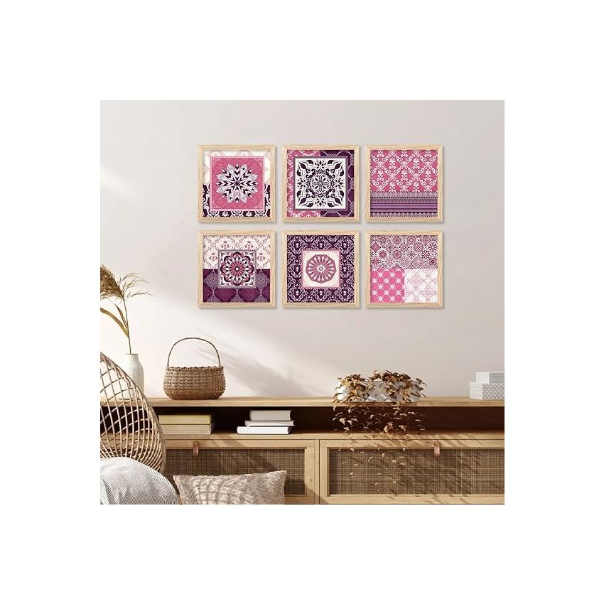 kotart Premium Digital Madhubani Art Paintings with Frame for Home Decor - Traditional Indian Painting for Wall Decoration Set of 6 (13x13 inch, Painting 8)