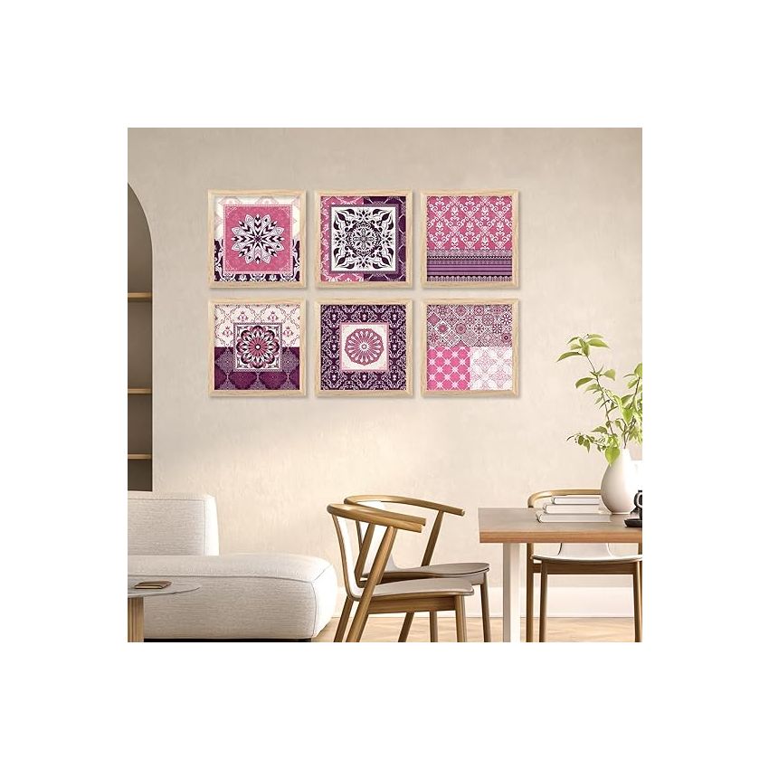 kotart Premium Digital Madhubani Art Paintings with Frame for Home Decor - Traditional Indian Painting for Wall Decoration Set of 6 (13x13 inch, Painting 8)