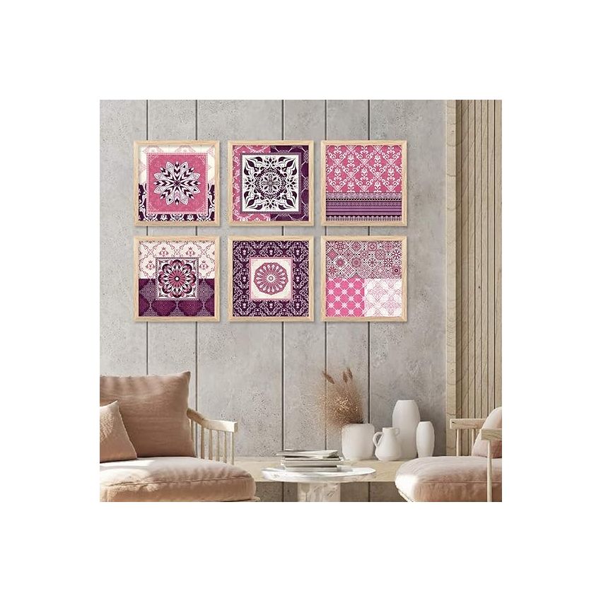 kotart Premium Digital Madhubani Art Paintings with Frame for Home Decor - Traditional Indian Painting for Wall Decoration Set of 6 (13x13 inch, Painting 8)