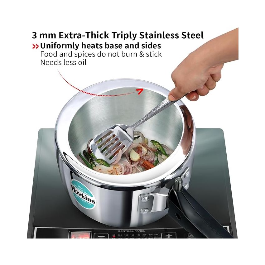 Hawkins 1.5 Litre Triply Stainless Steel Pressure Cooker, Inner Lid Induction Cooker, Silver (HSST15)