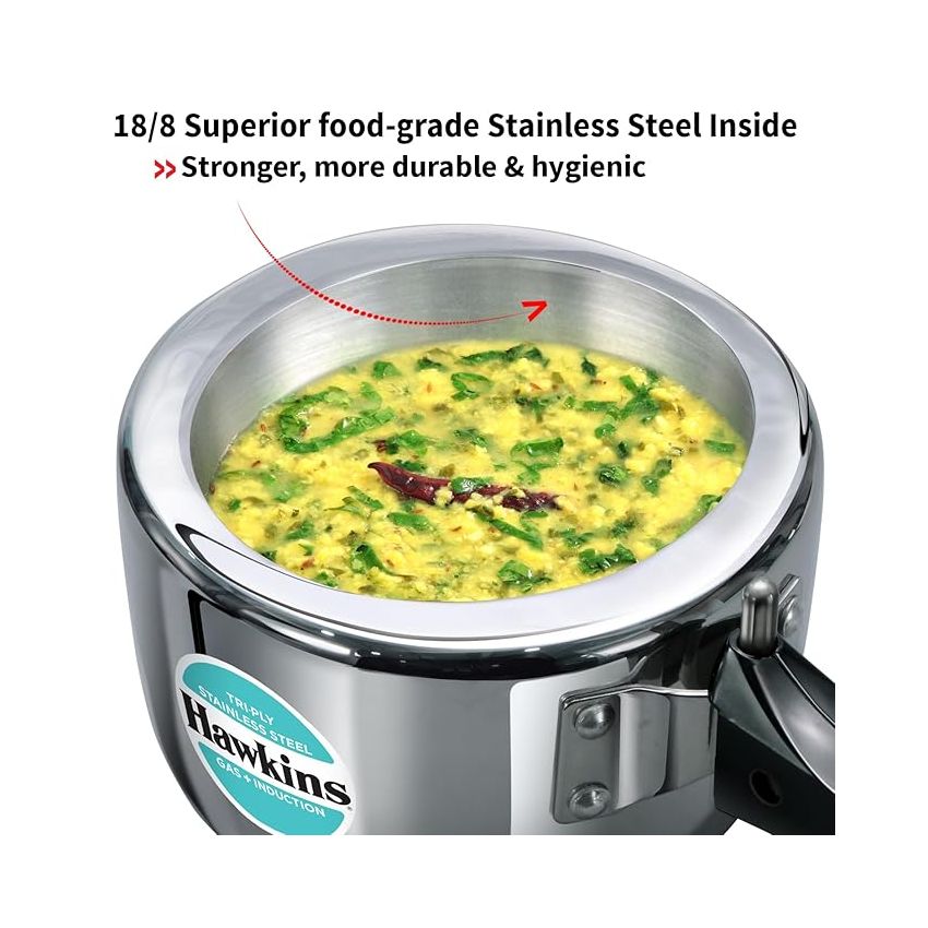 Hawkins 1.5 Litre Triply Stainless Steel Pressure Cooker, Inner Lid Induction Cooker, Silver (HSST15)