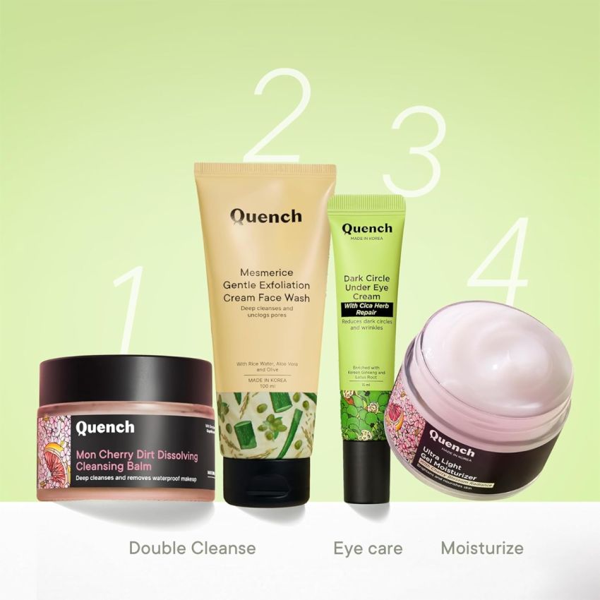 Quench Korean Dark Circle Under Eye Cream with Cooling Massage Roller | Enriched with Cica Herb Repair & Korean Ginseng | Reduces Puffiness & Fine Lines | Brightens Under Eye | Made in Korea (15ml)