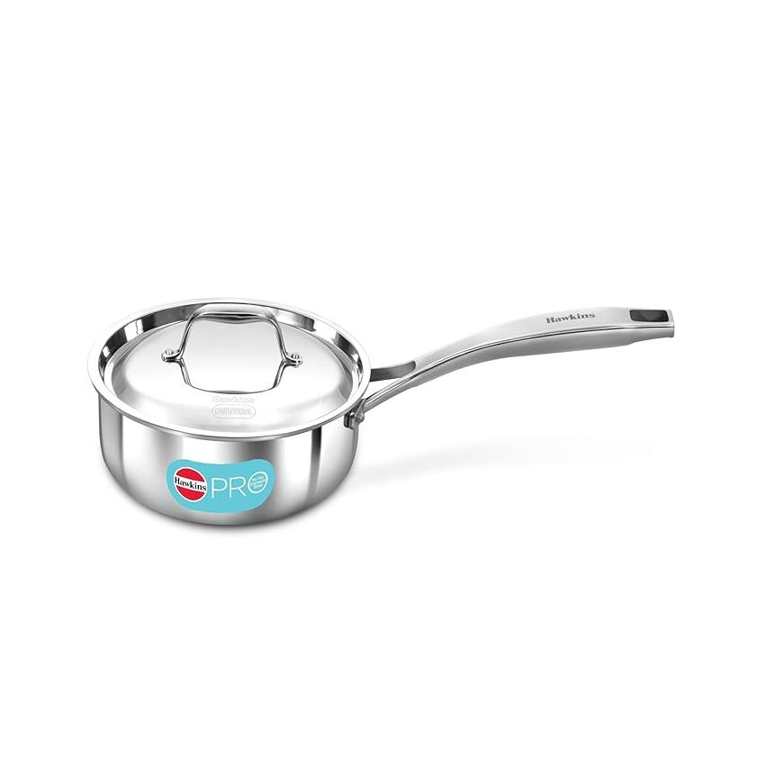 Hawkins Pro 1.5 Litre Sauce Pan, Tri-Ply Stainless Steel Tea Pan/Milk Pan with Stainless Steel Lid, Silver (PSSP15S)