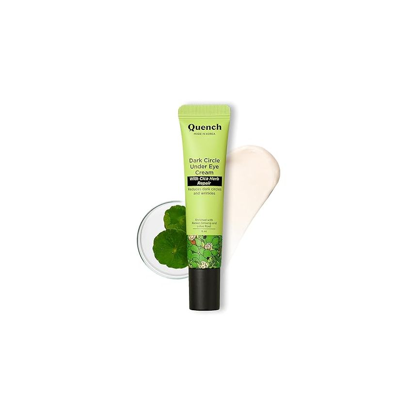 Quench Korean Dark Circle Under Eye Cream with Cooling Massage Roller | Enriched with Cica Herb Repair & Korean Ginseng | Reduces Puffiness & Fine Lines | Brightens Under Eye | Made in Korea (15ml)
