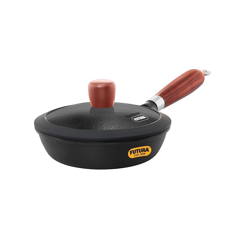 Hawkins Futura 16cm Frying Pan, Cast Iron Frying Pan with Glass Lid and Rosewood Handle, Black (CIF16G)