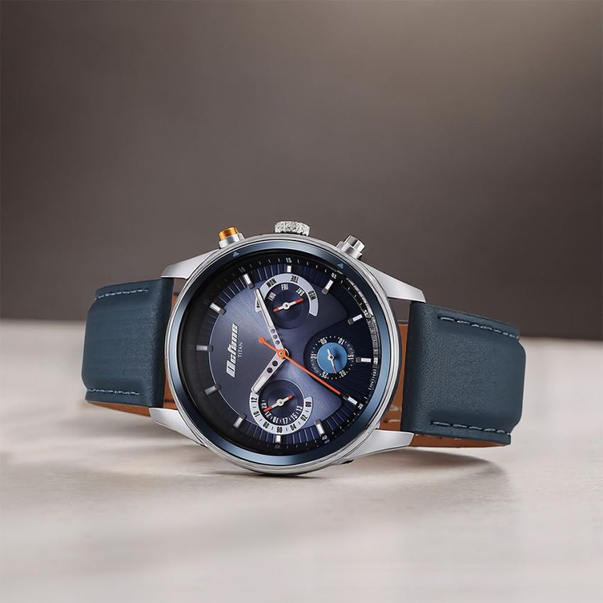 Titan Octane Phoenix Quartz Multifunction Blue Dial with Blue Leather Strap Watch for Men-1805KL01/NT1805KL01
