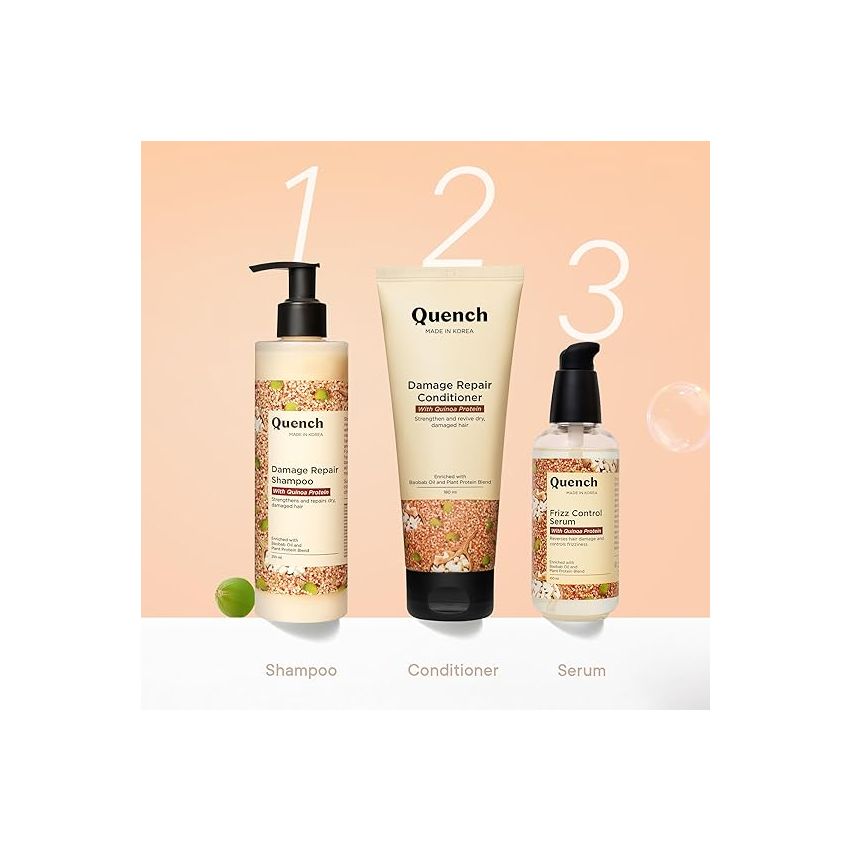 Quench Damage Repair Conditioner with Quinoa Protein & Ceramides for Dry & Damaged Hair | Deeply Conditions & Makes Hair Silky, Smooth | Prevents Split Ends | Made in Korea (180ml)