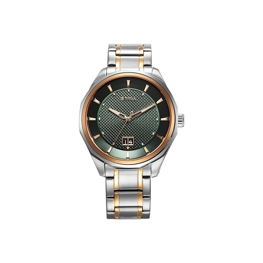 Titan Regalia Opulent Quartz Analog with Date Green Dial with Two Toned Stainless Steel Strap Watch for Men-1829KM06