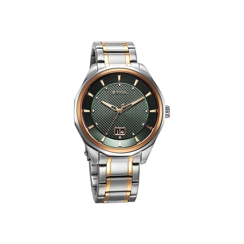 Titan Regalia Opulent Quartz Analog with Date Green Dial with Two Toned Stainless Steel Strap Watch for Men-1829KM06