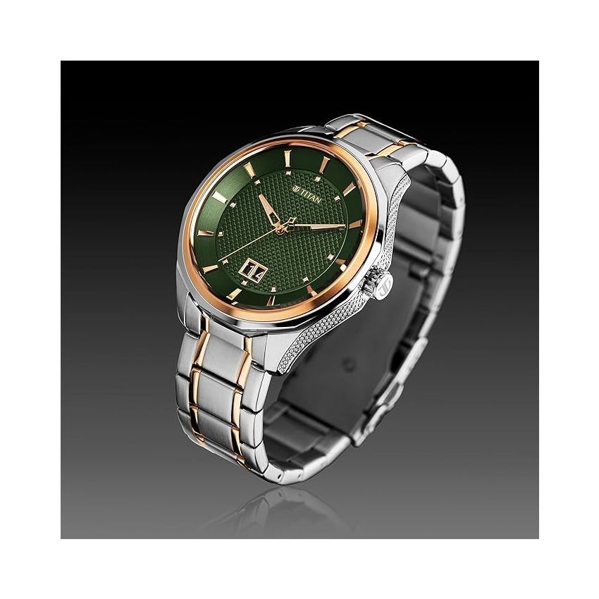 Titan Regalia Opulent Quartz Analog with Date Green Dial with Two Toned Stainless Steel Strap Watch for Men-1829KM06
