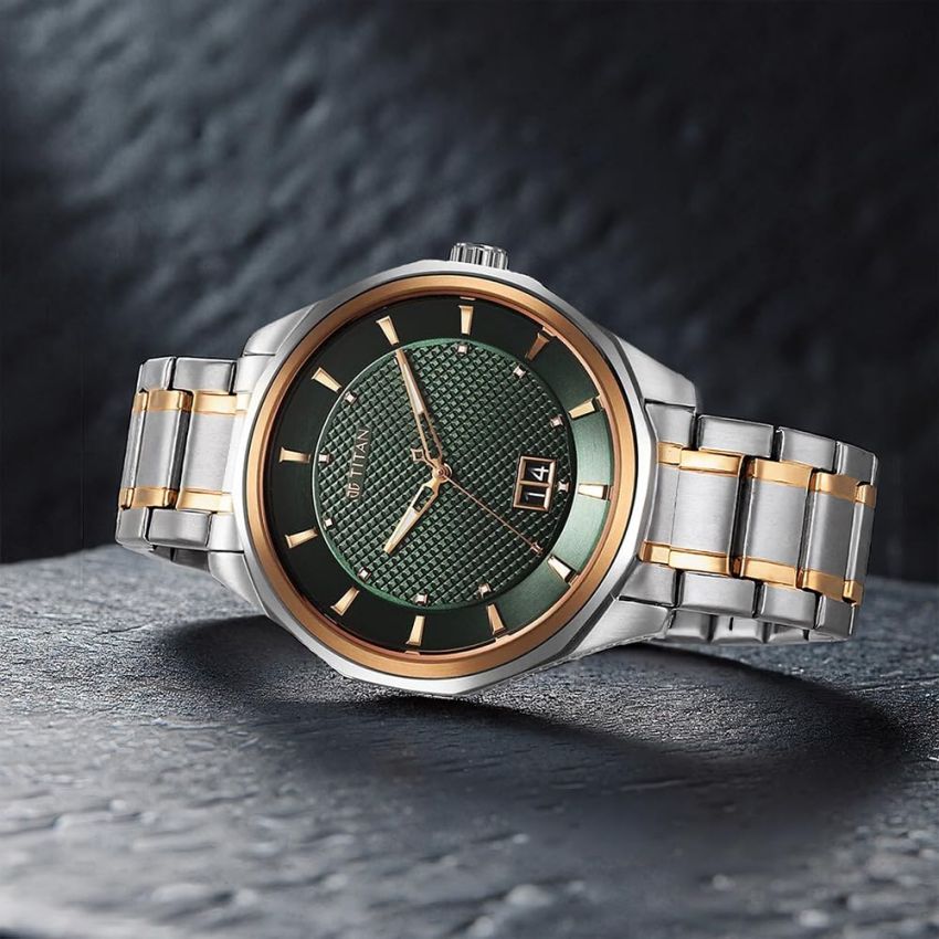 Titan Regalia Opulent Quartz Analog with Date Green Dial with Two Toned Stainless Steel Strap Watch for Men-1829KM06