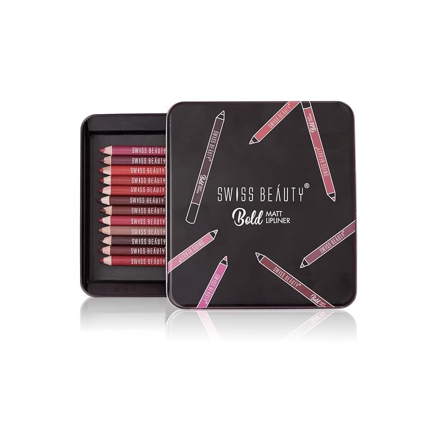 Swiss Beauty Bold Matt Lip Liner | Set of 12 | Long-lasting |Matte Finish | Non-drying, 19.2gm