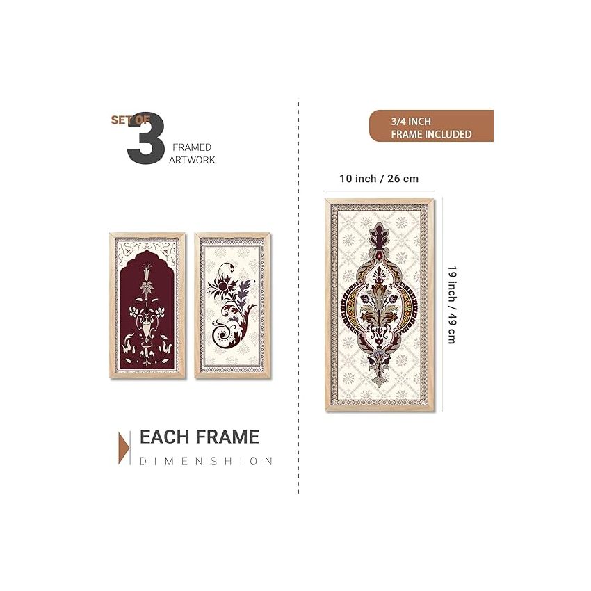 kotart - Traditional Indian Art Pichwai Wall Décor Paintings | Painting for wall Decoration | Madhubani Art Painting with Frame for Living Room set of 3 (10X19 INCH, F)