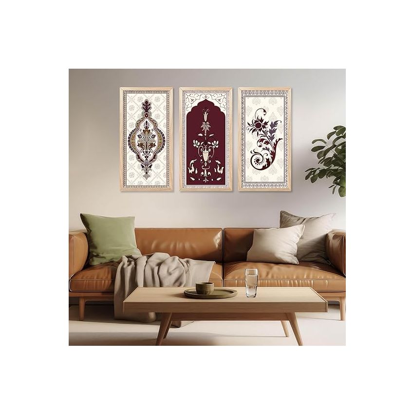 kotart - Traditional Indian Art Pichwai Wall Décor Paintings | Painting for wall Decoration | Madhubani Art Painting with Frame for Living Room set of 3 (10X19 INCH, F)