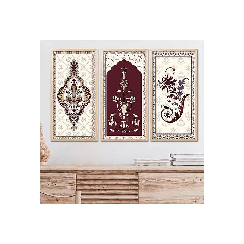 kotart - Traditional Indian Art Pichwai Wall Décor Paintings | Painting for wall Decoration | Madhubani Art Painting with Frame for Living Room set of 3 (10X19 INCH, F)