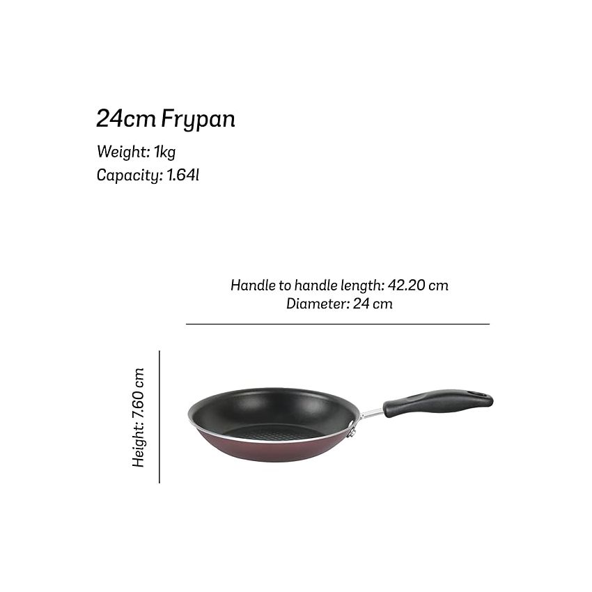 Meyer Merlot Aluminium Non-Stick Frypan | Frying Pan | Omlette pan | Fry pan with Stick Handle | Small Pan | Egg Pan | Gas and Induction Compatible| 100% Toxic Free, 24cm/ 1.64 Liters