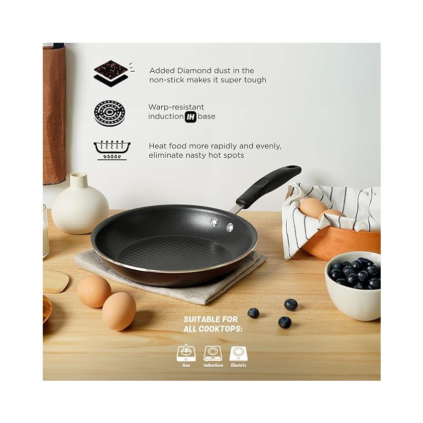 Meyer Merlot Aluminium Non-Stick Frypan | Frying Pan | Omlette pan | Fry pan with Stick Handle | Small Pan | Egg Pan | Gas and Induction Compatible| 100% Toxic Free, 24cm/ 1.64 Liters