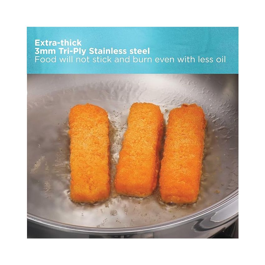 Hawkins Pro 1.5 Litre Deep-Fry Pan, Triply Stainless Steel Kadhai with Steel Handles and Steel Lid, Small Kadhai, Silver (PSK15S)W