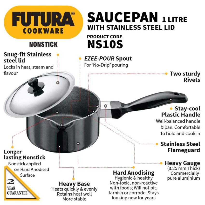 Futura Hard Anodised Saucepan 1.5L, 16 cm, 3.25 mm with SS Lid