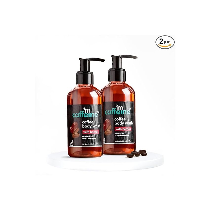mCaffeine Coffee Body Wash with Berries - Value Pack of 2 | Sweet & Vibrant Berry Aroma | Vit C & E Rich Body Cleanser for Supple Skin | Sulphate Free Shower Gel for Men & Women - 200 ml