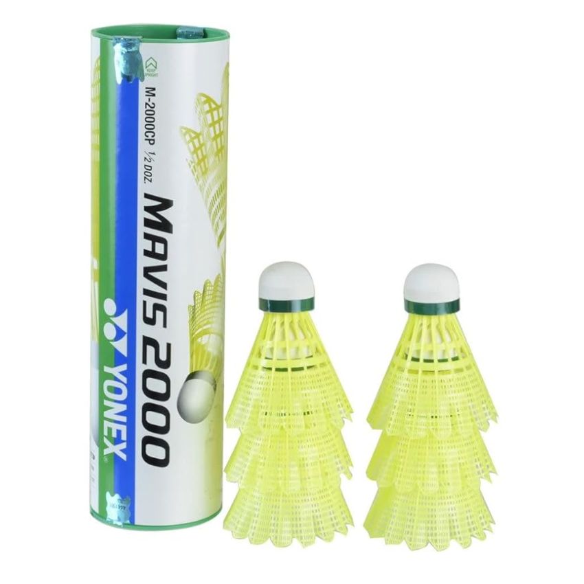 Yonex Mavis 2000 Green Cap Nylon Shuttlecock, Pack of 6 - Made in Japan