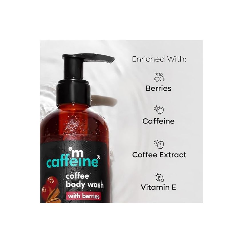 mCaffeine Coffee Body Wash with Berries - Value Pack of 2 | Sweet & Vibrant Berry Aroma | Vit C & E Rich Body Cleanser for Supple Skin | Sulphate Free Shower Gel for Men & Women - 200 ml
