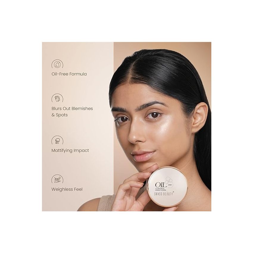 Swiss Beauty Oil Control Compact Powder | Lightweight Compact Powder for Matte Flawless Finish | Face Makeup, Shade - Light-Medium, 20 gm |