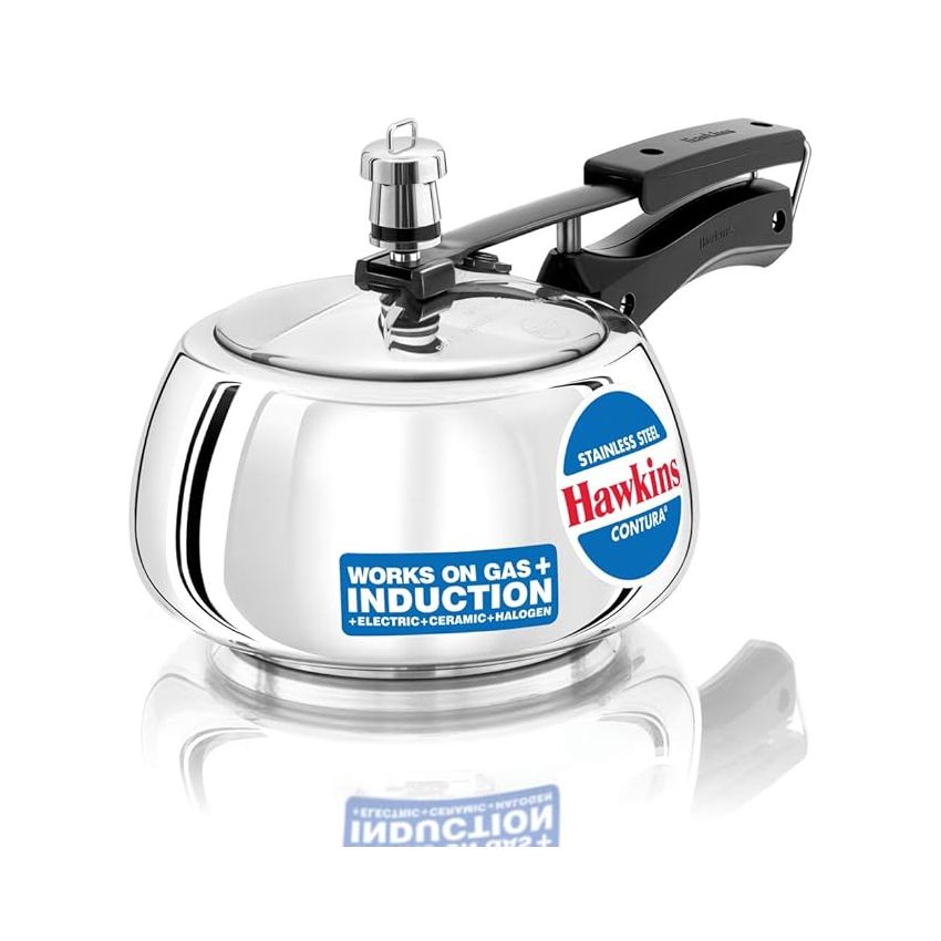 Hawkins 2 Litre Contura Pressure Cooker, Stainless Steel Inner Lid Cooker, Handi Cooker, Induction Cooker, Small Cooker, Silver (SSC20)