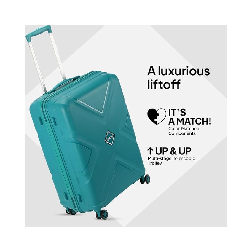 American Tourister Krossplus 55 Cms Polycarbonate Hardsided Small Cabin Luggage|Speed_Wheel 8 Wheel Suitcase|Trolley Bag, Green, 21 Centimeters