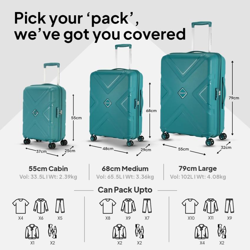 American Tourister Krossplus 55 Cms Polycarbonate Hardsided Small Cabin Luggage|Speed_Wheel 8 Wheel Suitcase|Trolley Bag, Green, 21 Centimeters